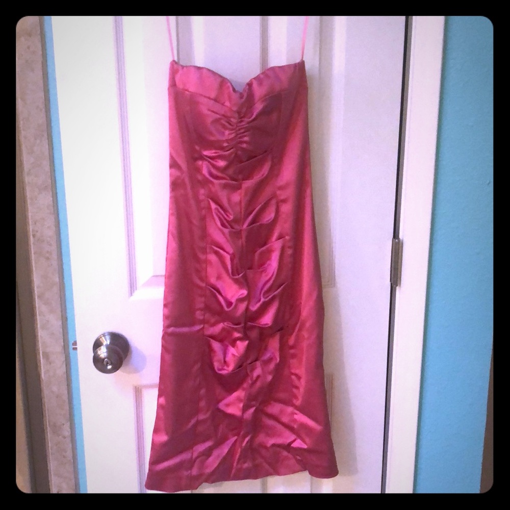 Cache pink strapless ruched silk dress size 4